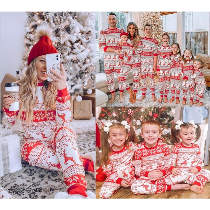 Parent-child Pajamas Set Manufacturer - OEM Christmas Red White Contrast Casual Home Wear Holiday