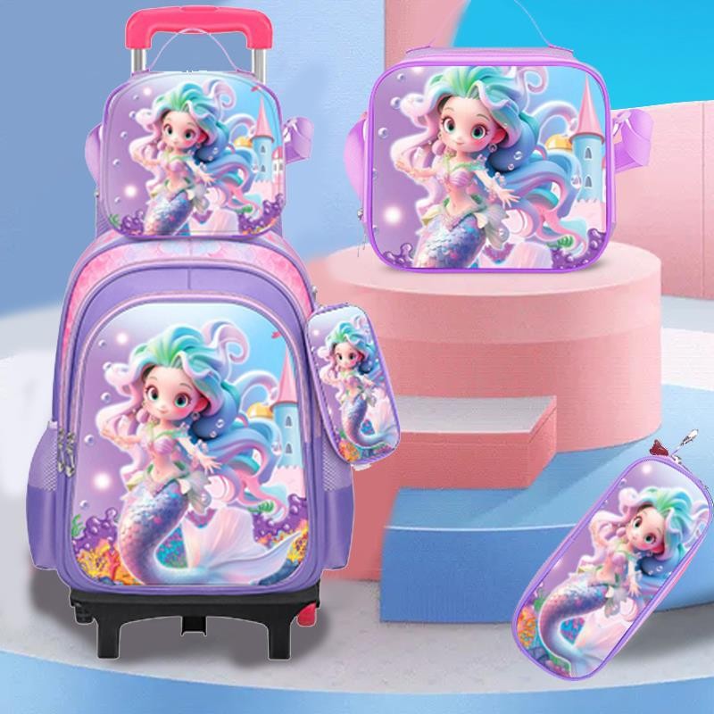 Children's Backpack Manufacturer - OEM Three Piece Pull Rod Cute Cartoon Large Capacity Two Wheel
