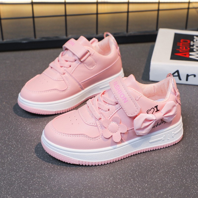 Girls Sports Shoes Manufacturer - OEM Pink White Ribbon Bow Spring Autumn Lightweight Casual Flat
