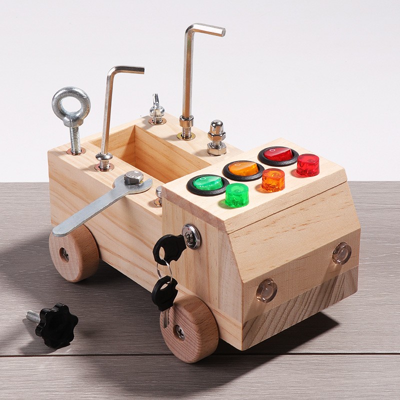 Wooden Busy Board Manufacturer - OEM Children's LED Switch Disassembly Screw Nut Tool Cart Early Education Puzzle