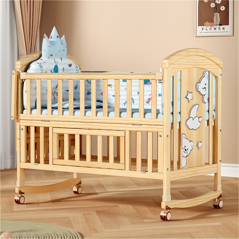 Baby Crib Supplier - Solid Wood Adjustable Wheels