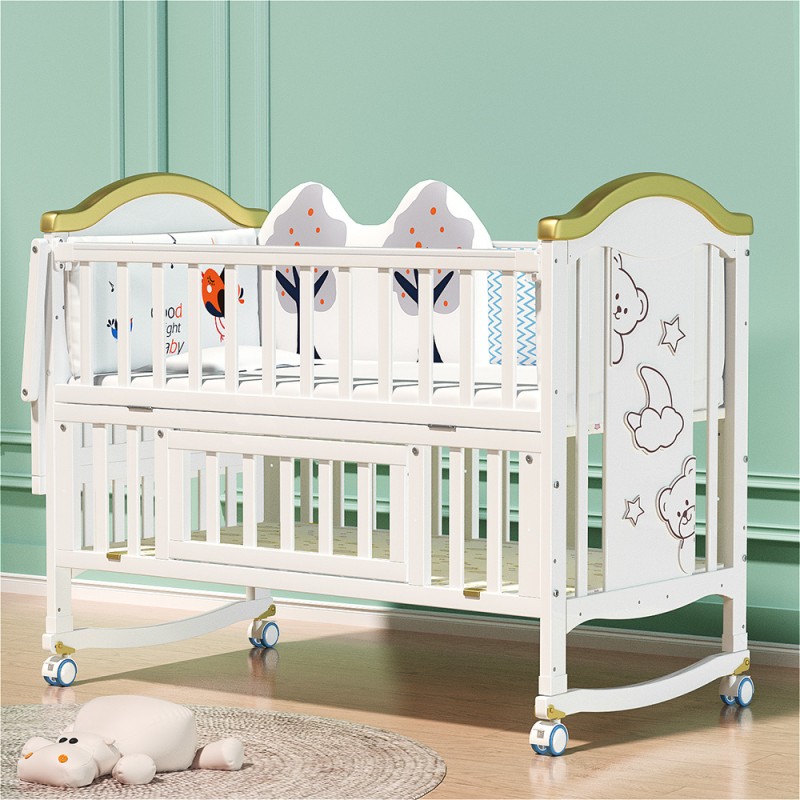 Baby Crib Supplier - White Solid Wood Cradle