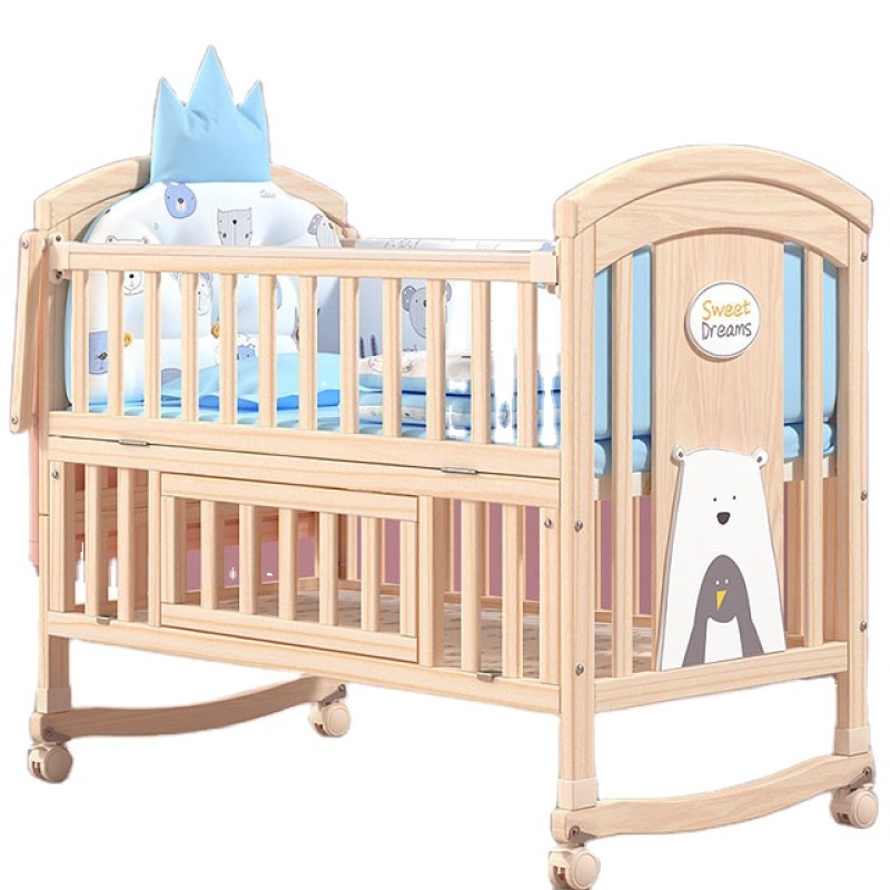 Baby Cot Factory - Pine Wood Adjustable Wheels