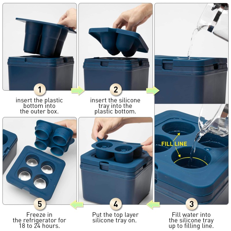 Ice Ball Maker Tray Manufacturer - Clear Crystal Silicone 4 Cavity Mold with Lid