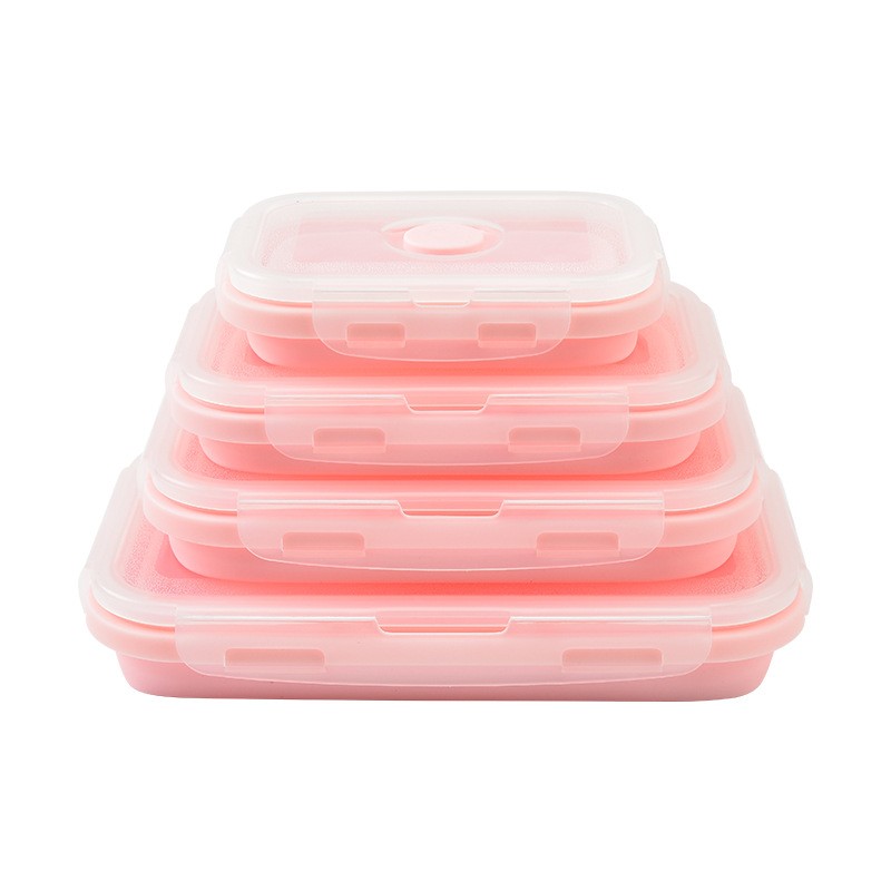 Collapsible Silicone Lunch Box Factory - 4 Pack Reusable Foldable Food Grade Bento