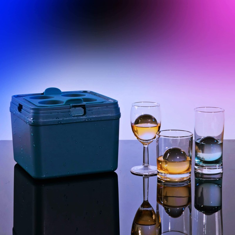 Ice Ball Maker Tray Manufacturer - Clear Crystal Silicone 4 Cavity Mold with Lid