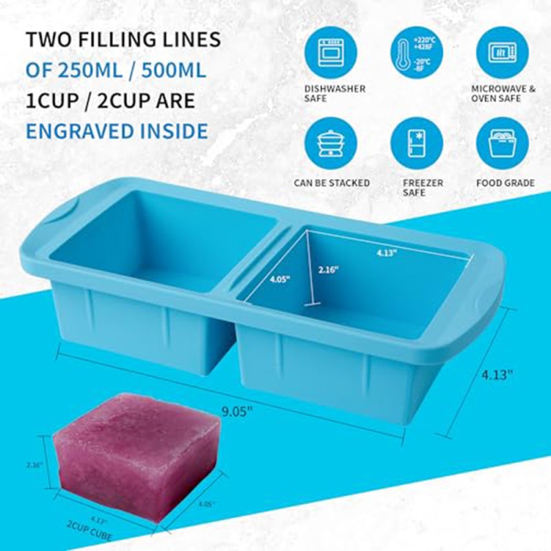 Silicone Freezer Container Factory - 1-2 Cup Rectangle Mold Soup Sauce Ice Cube Tray
