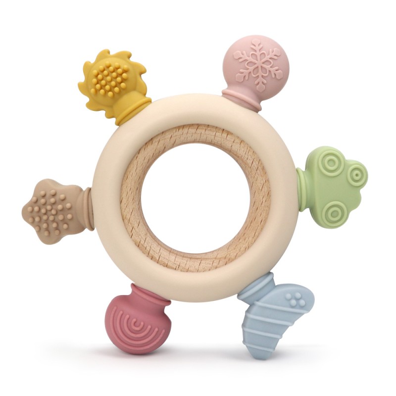 BPA-Free Baby Teether Factory - Silicone Rudder Wood Ring Sensory Toy