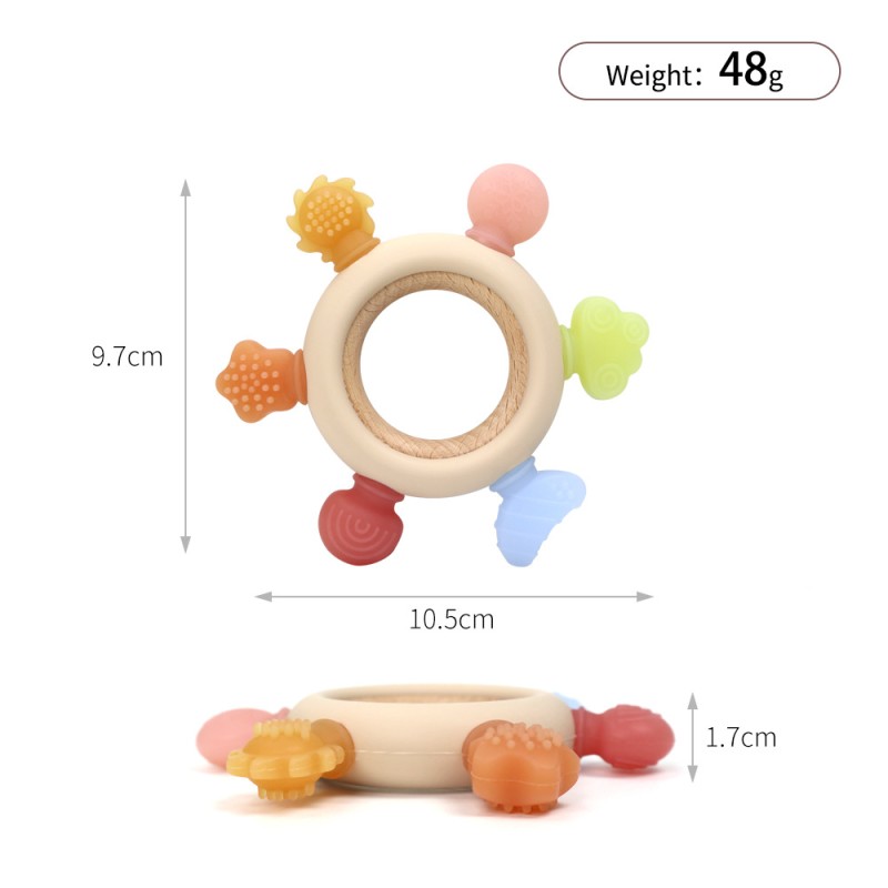 BPA-Free Baby Teether Factory - Silicone Rudder Wood Ring Sensory Toy