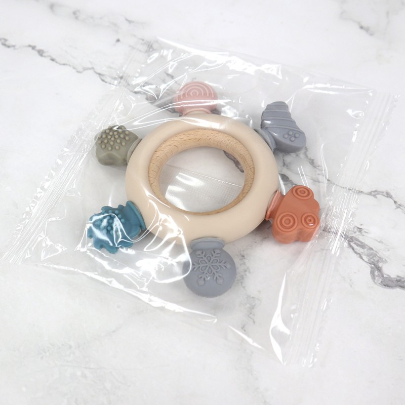 BPA-Free Baby Teether Factory - Silicone Rudder Wood Ring Sensory Toy