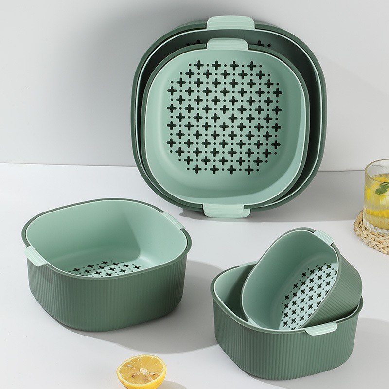 Double Layer Kitchen Colander Manufacturer - Plastic Rotating Fruit Vegetable Cleaning