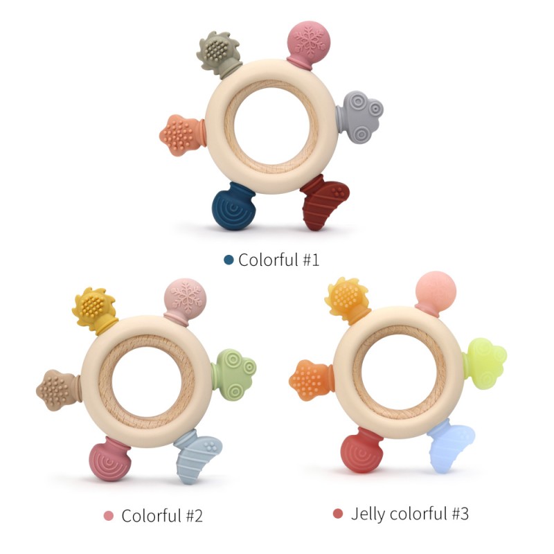 BPA-Free Baby Teether Factory - Silicone Rudder Wood Ring Sensory Toy