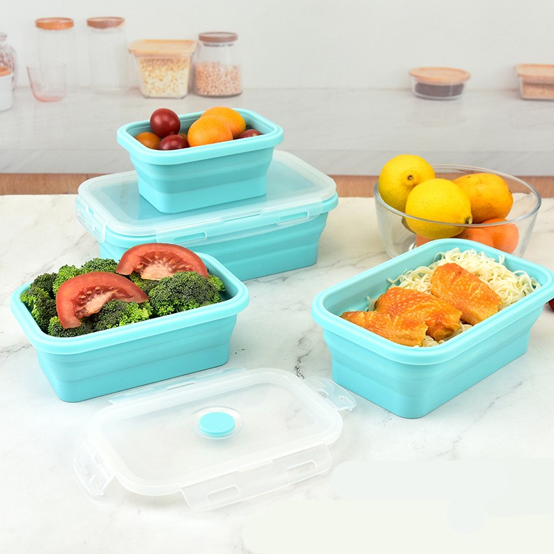 Collapsible Silicone Lunch Box Factory - 4 Pack Reusable Foldable Food Grade Bento