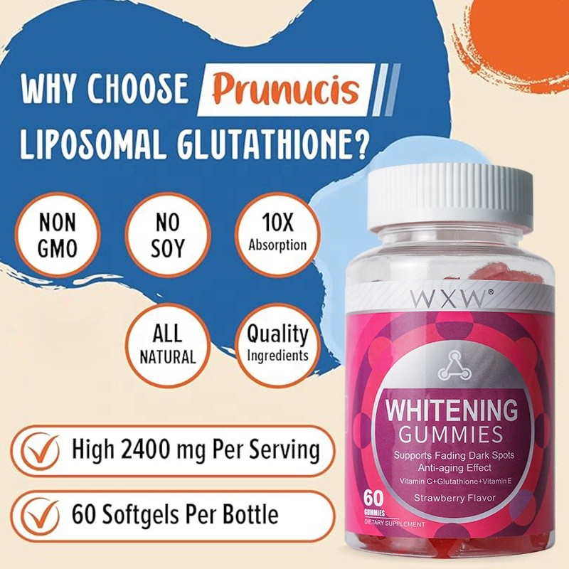 Whitening Gummies Vitamin C & E Biotin Keratin Strawberry Flavor Whitening Collagen Supplementation for All Skin Types  Ages