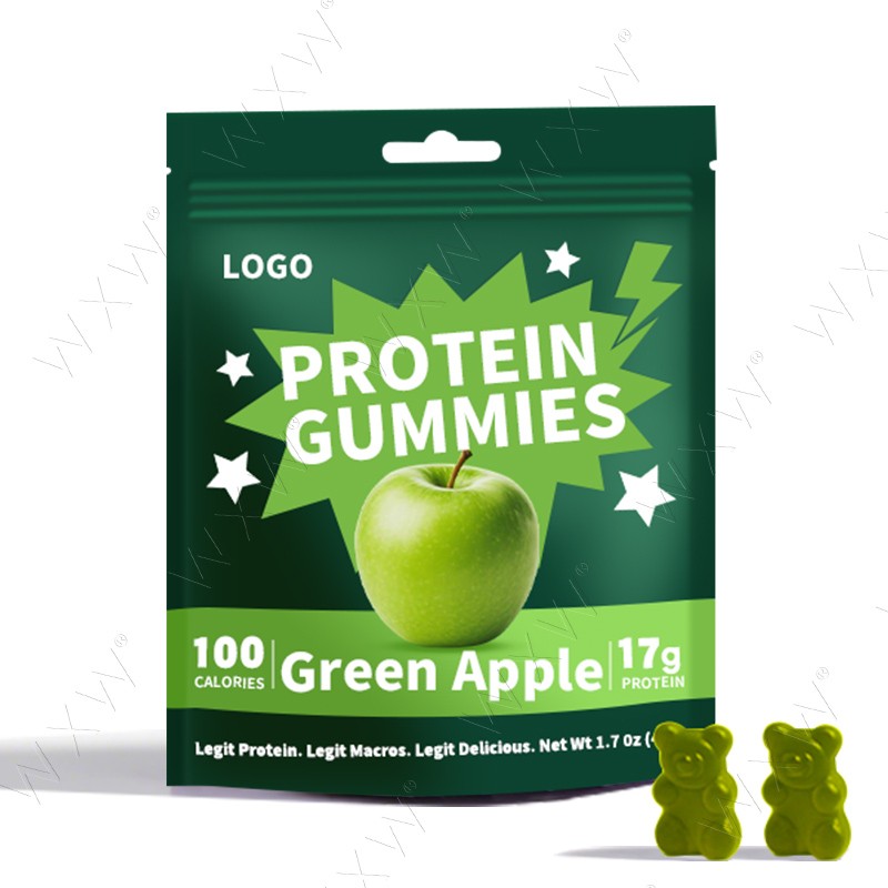 Promotional Custom Logo Food Supplements High Protein Gummies Candy Green Apple Flavor Protein Gummies With 17g Protein