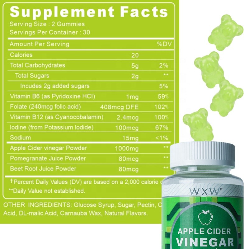Apple Cider Vinegar Gummies Apple Flavor Folate Vitamin B6 B12 Iodine Supports Digestion  Weight Loss Detox & Cleansing