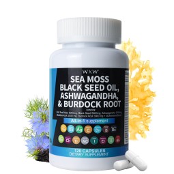 WXW OEM ODM Supplement Manufacturer Sea Moss Shilajit Black Seed Oil Ashwagandha Bladderwrack Burdock Ginger Herbal Capsules