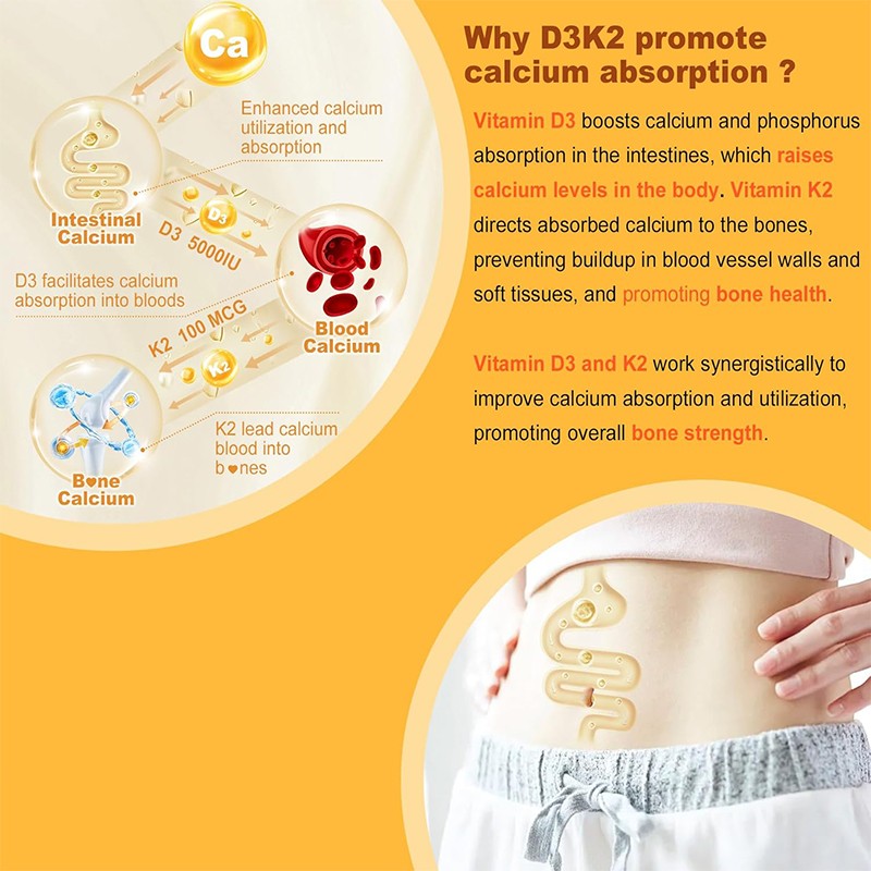 OEM Organic Vitamin D3 K2 Gummies 5000IU Vitamin D3  K2 Vegan Health Promotes Healthy Gummys