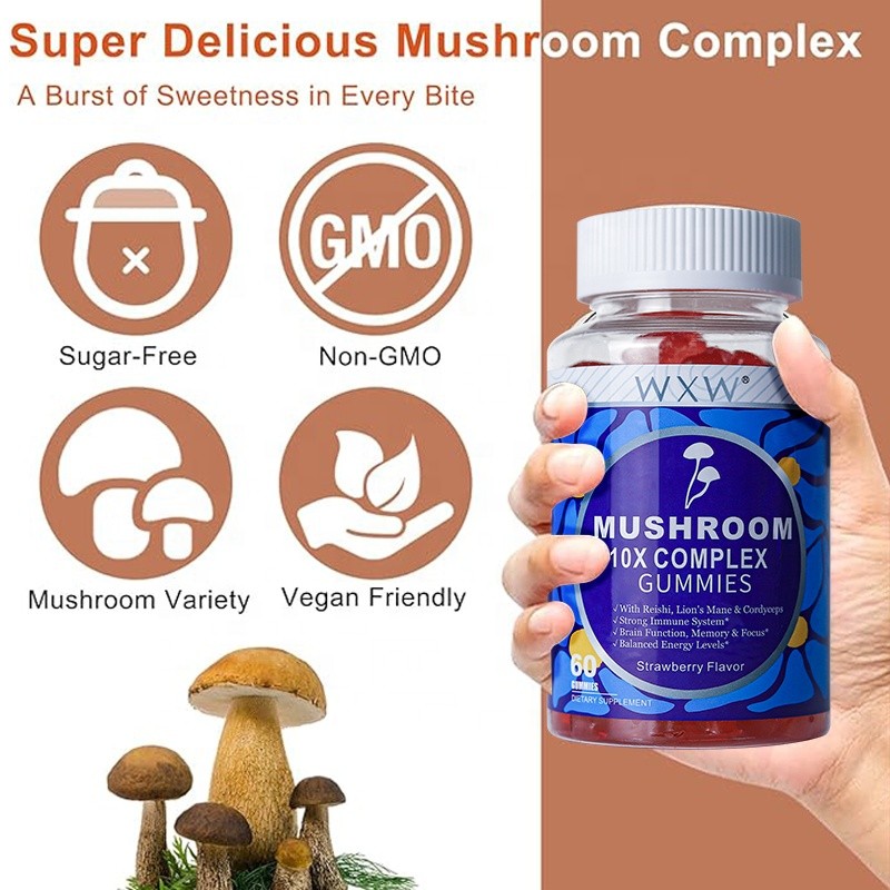 Super Delicious Mushroom 10X Complex Gummies Strawberry Flavor with Reishi Lion's Mane & Cordyceps Balanced Energy Levels