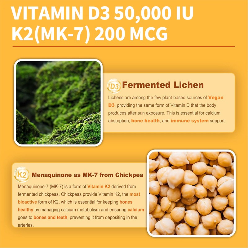 OEM Organic Vitamin D3 K2 Gummies 5000IU Vitamin D3  K2 Vegan Health Promotes Healthy Gummys