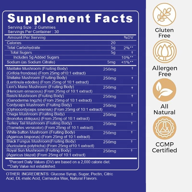 Super Delicious Mushroom 10X Complex Gummies Strawberry Flavor with Reishi Lion's Mane & Cordyceps Balanced Energy Levels