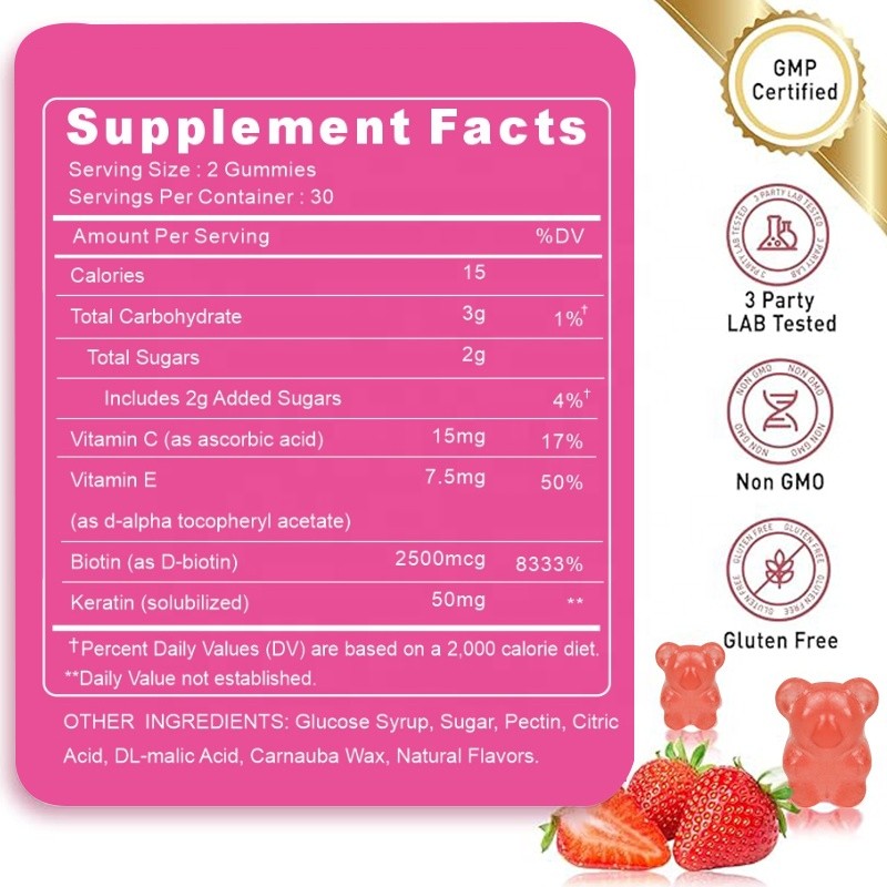 Whitening Gummies Vitamin C & E Biotin Keratin Strawberry Flavor Whitening Collagen Supplementation for All Skin Types  Ages