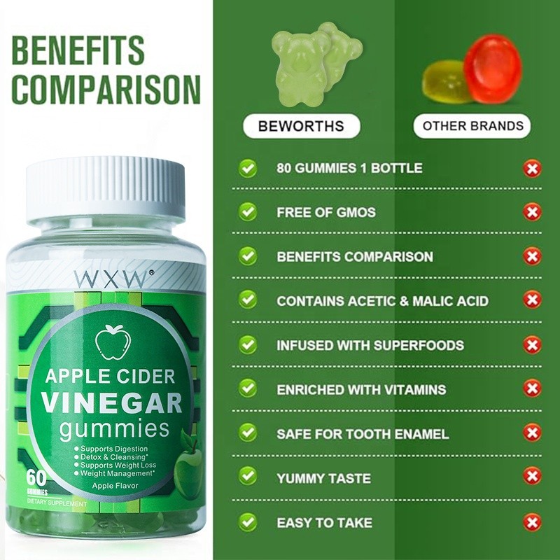 Apple Cider Vinegar Gummies Apple Flavor Folate Vitamin B6 B12 Iodine Supports Digestion  Weight Loss Detox & Cleansing
