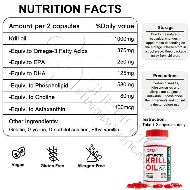 Hot Sales Brain Health Supplement Krill Oil Capsules Omega 3 Epa Dha Antarctic Krill Oil Softgel