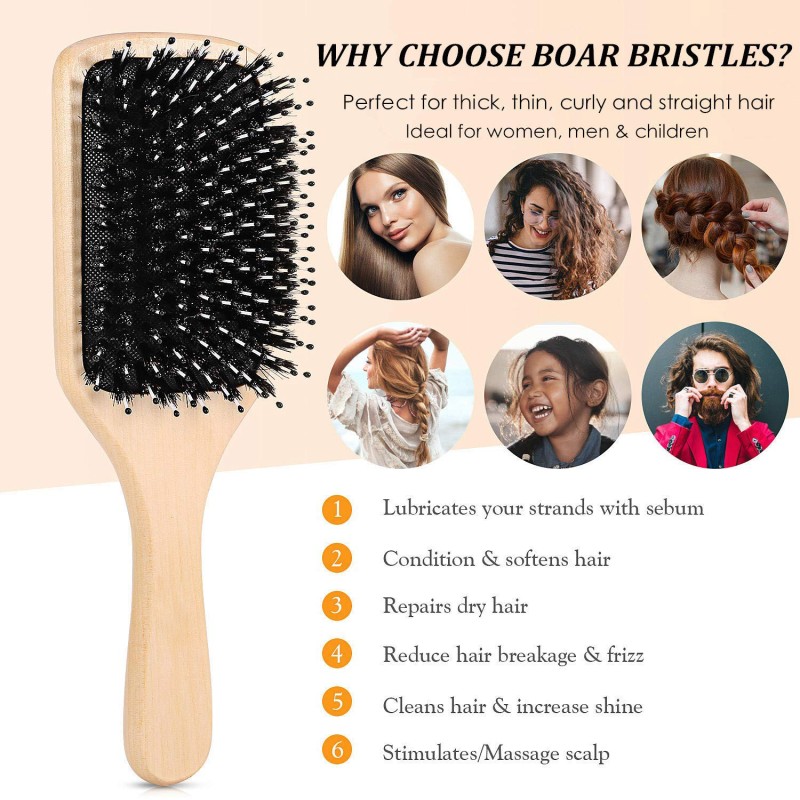 Hair Brush Comb Manufacturer - Wooden Tail Boar Bristle Paddle for All Hair Types
