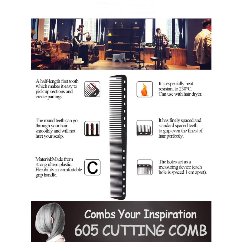 Hair Comb Manufacturer - Black Carbon Fine Cutting Heat Resistant 14 Holes