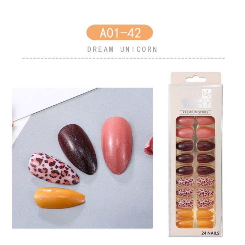 Press on Nails Kit Manufacturer - Custom Matte Leopard Grain Long Coffin False Nails