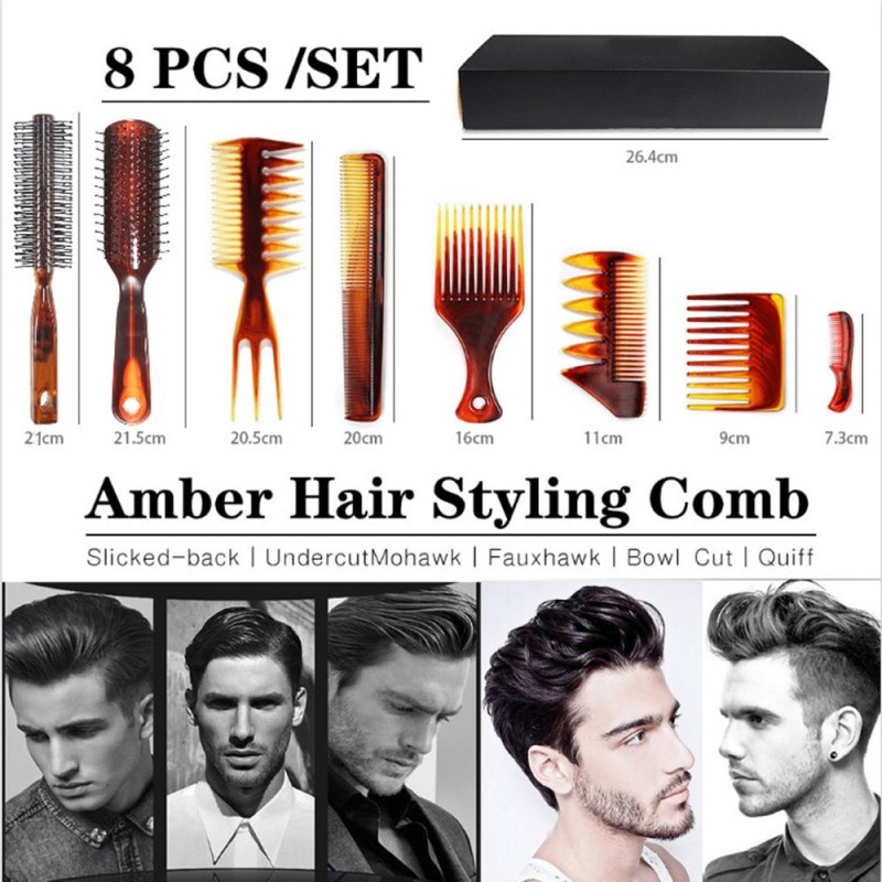 Styling Comb Set Manufacturer - 8 Pcs Amber Heat-resistant Anti-static Mens Hairdressing