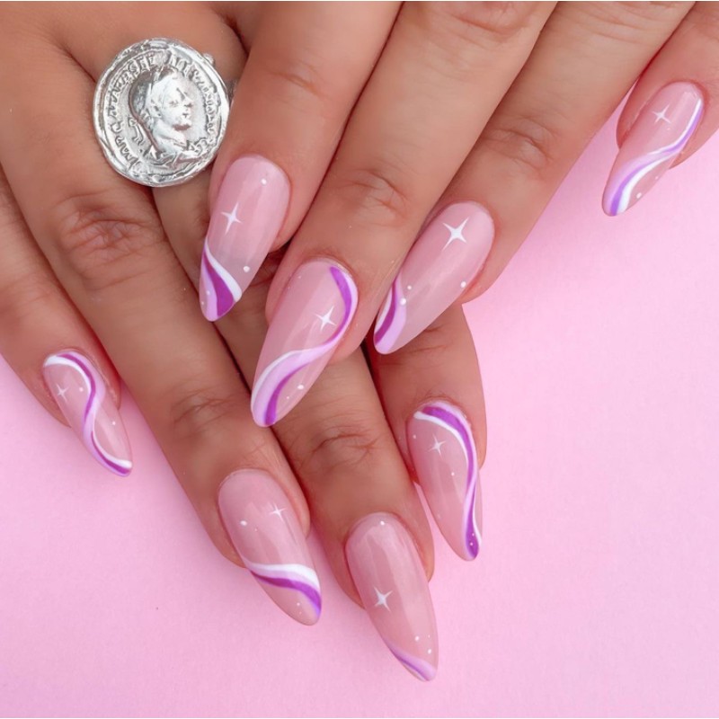 Press on Nails Manufacturer - Custom 24pcs Wave Glossy French False Nails with Glue