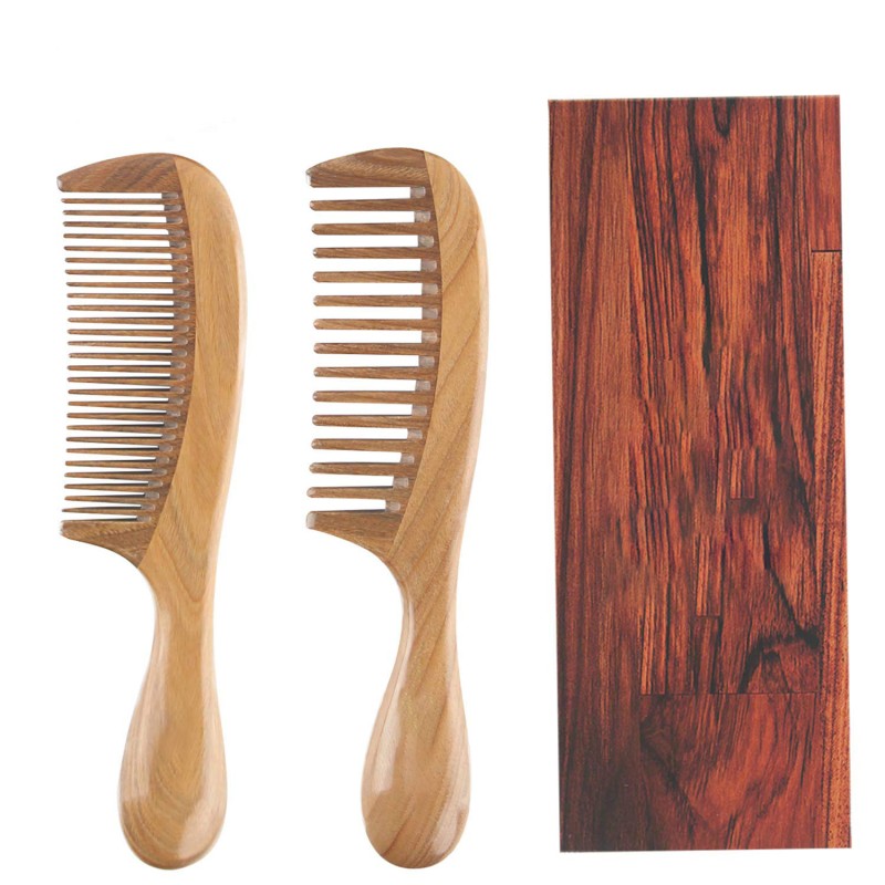 Wooden Comb Set Manufacturer - Natural Green Sandalwood Anti-Static Fine Wide Tooth