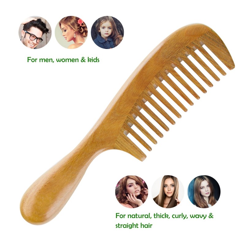 Wooden Comb Set Manufacturer - Natural Green Sandalwood Anti-Static Fine Wide Tooth