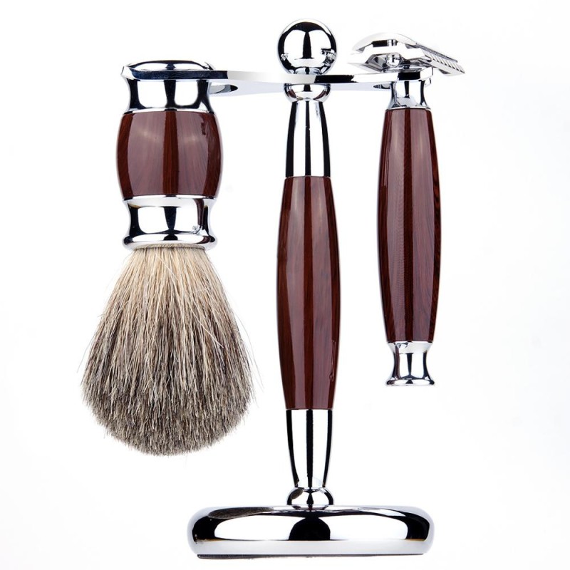 Shaving Brush Set Manufacturer - Wood Handle Badger Hair with Stand Holder