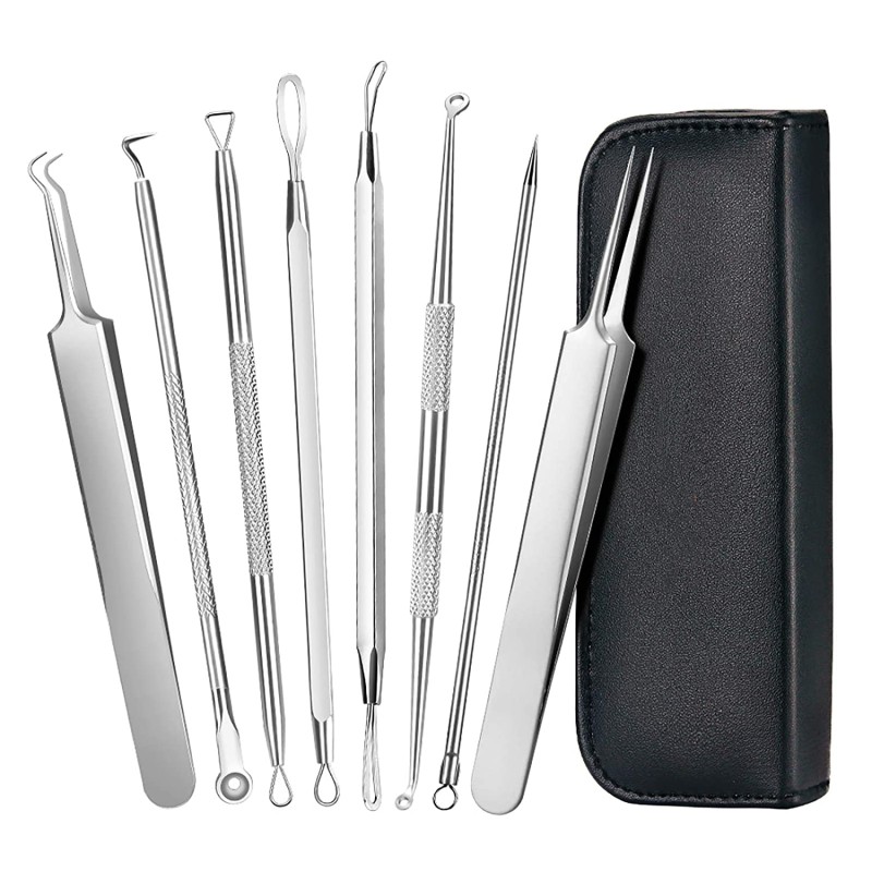 Blackhead Remover Kit Manufacturer - 8pcs Acne Removal Tools with Leather Bag