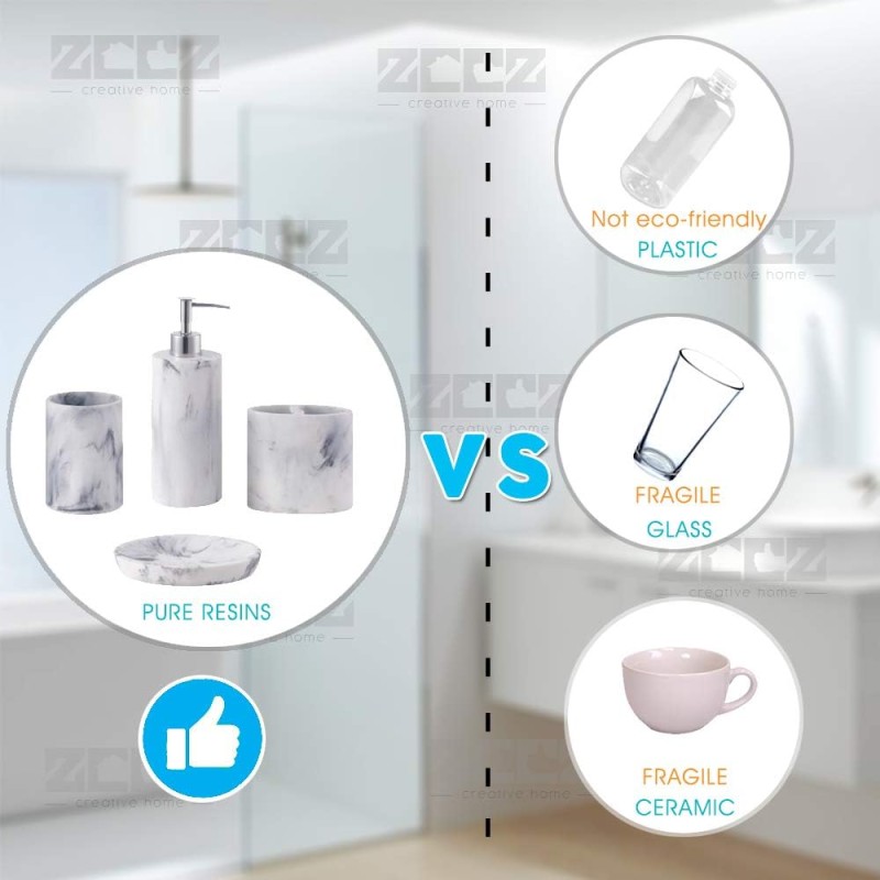Bathroom Accessory Set Manufacturer - 4 Pcs Marble Look Soap Dispenser Set
