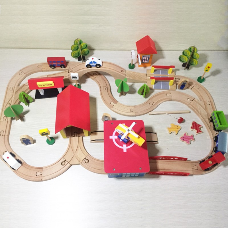 Wooden Train Set - 69pc DIY Track