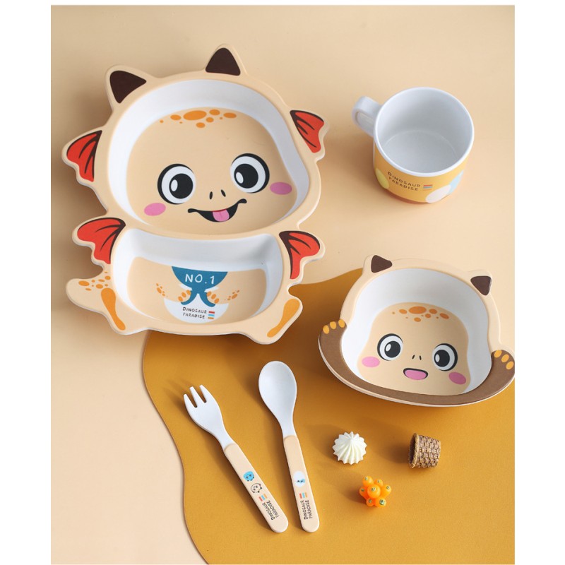 Bamboo Dinnerware Set - Cartoon Animal Design