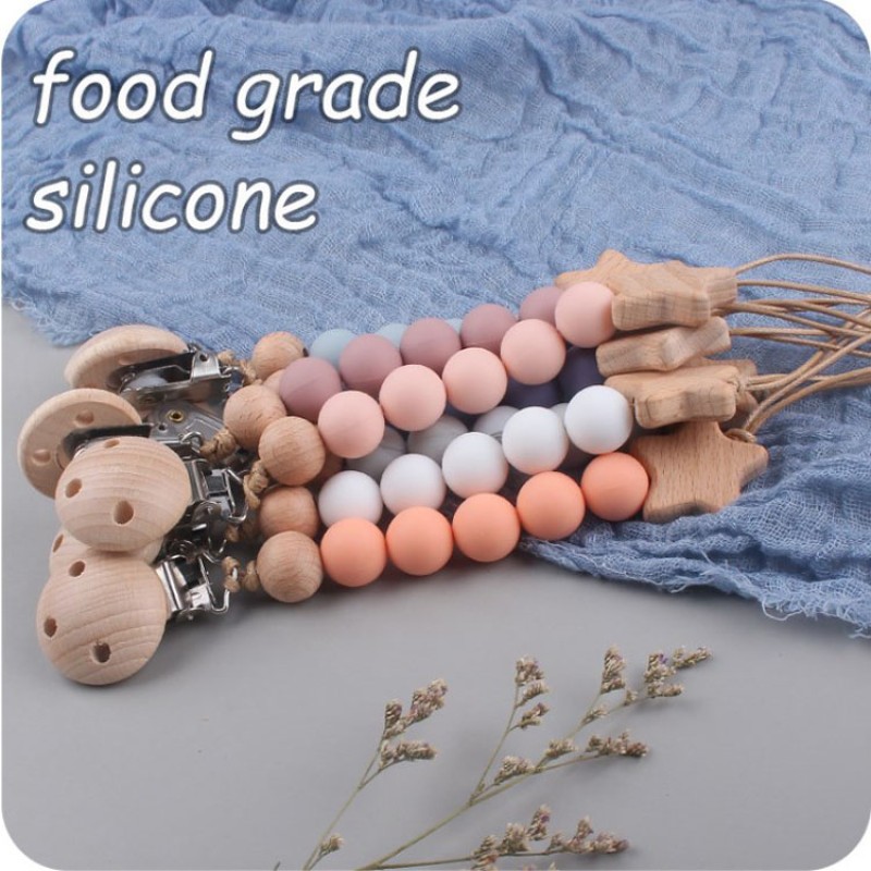 Pacifier Holder - Wooden Silicone Combo