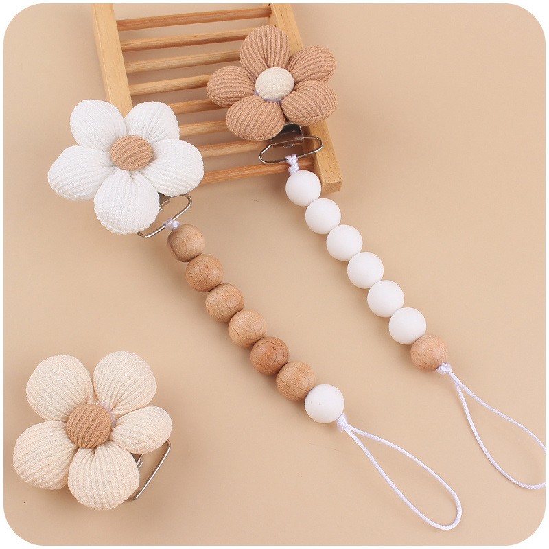 Pacifier Clip - Floral Wood Bead Chain
