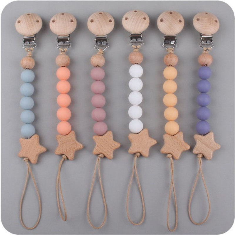 Pacifier Holder - Wooden Silicone Combo