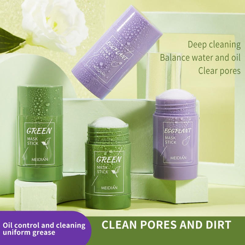 Green Tea Solid Mask Deep Cleansing Applicator Mud Mask English Version Stick Mask Eggplant Beauty & Personal Care Product