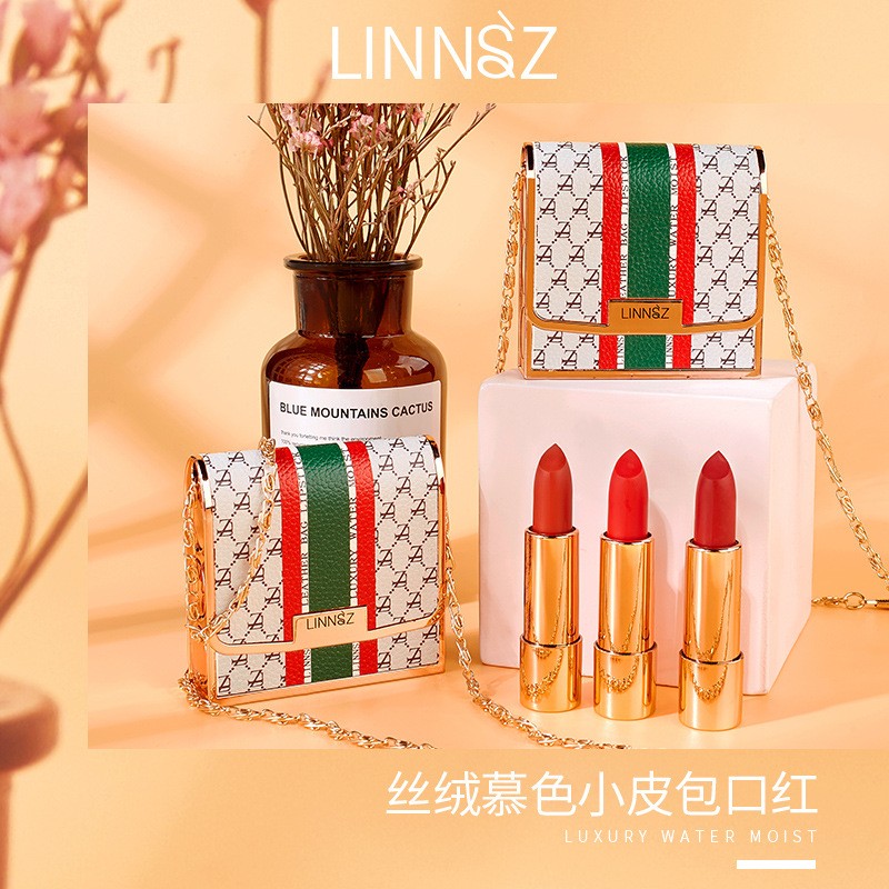 Wholesale Linnsz Velvet Print My Soul Leather Bag Lipstick Set Hot Sale Three Per Pack Box Factory Outlet