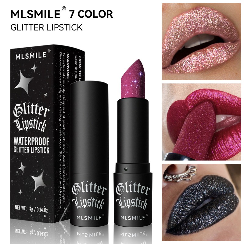 Cross-border Exclusive Non-stick Cup Lipstick with Broken Diamonds Black Halloween Dark Vampire Velvet Waterproof Non-color Loss