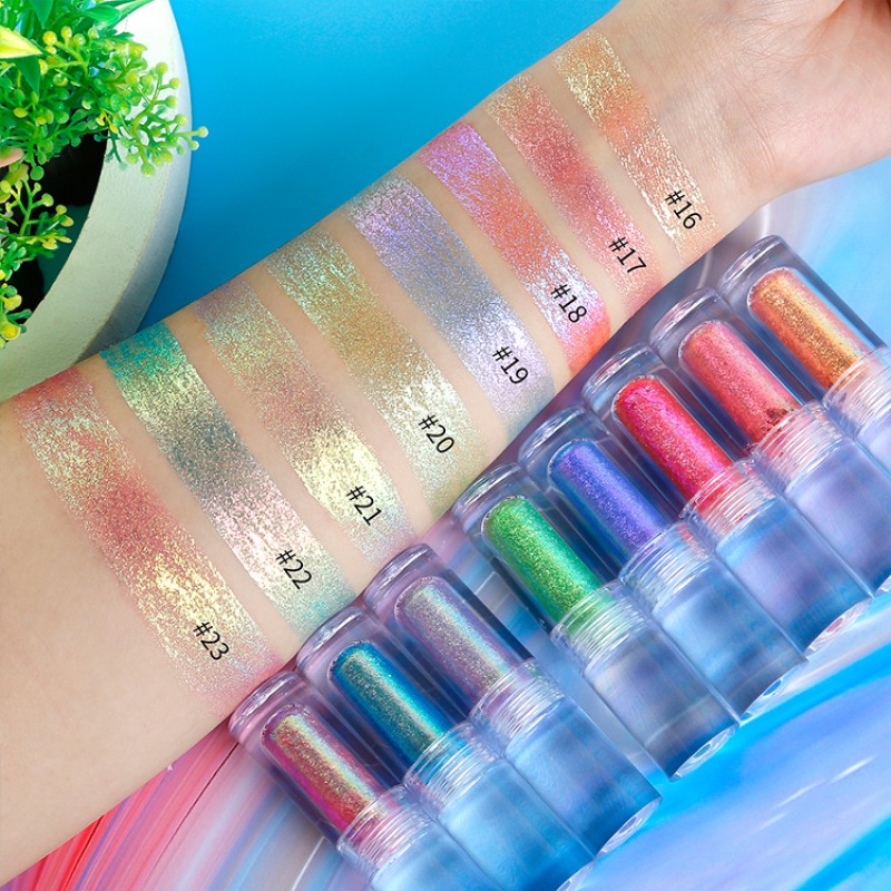 Wholesale Hot Sale 49 Colors Dual Color Chrome Pigment Satin Eyeshadow Multicolor Neon Chrome Chameleon Eyeshadow Liquid