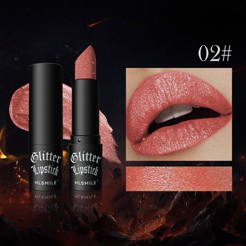 Cross-border Exclusive Non-stick Cup Lipstick with Broken Diamonds Black Halloween Dark Vampire Velvet Waterproof Non-color Loss