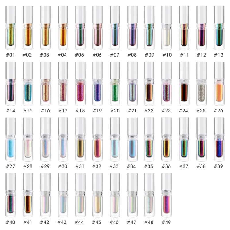 Wholesale Hot Sale 49 Colors Dual Color Chrome Pigment Satin Eyeshadow Multicolor Neon Chrome Chameleon Eyeshadow Liquid
