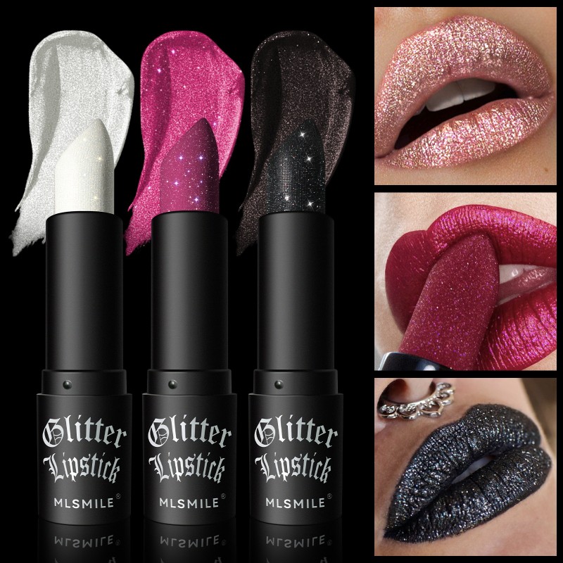 Cross-border Exclusive Non-stick Cup Lipstick with Broken Diamonds Black Halloween Dark Vampire Velvet Waterproof Non-color Loss